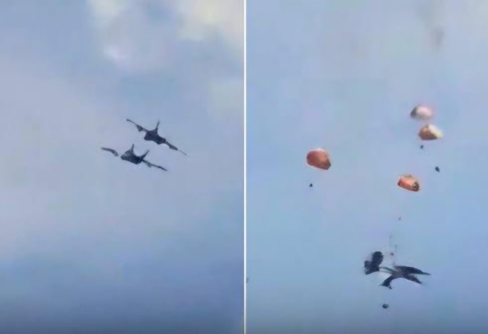 (Видео) Хаос во САД: Се судрија два американски воени авиони забележани четири падобрани на небото